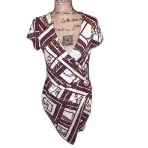 Iris Basic Purple/White Large Print Faux Wrap dress